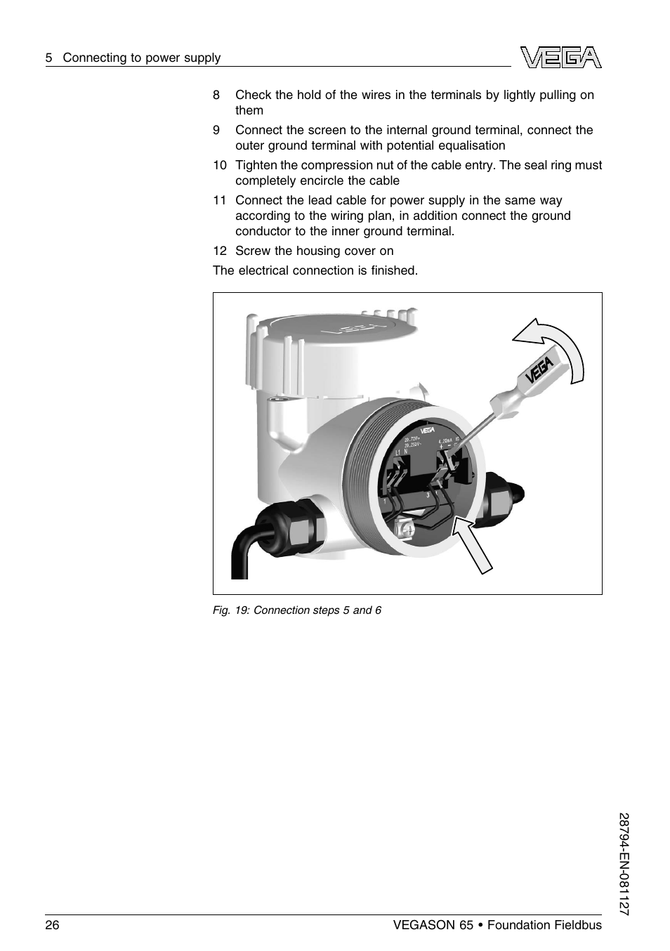 VEGA VEGASON 65 Foundation Fieldbus User Manual | Page 26 / 68