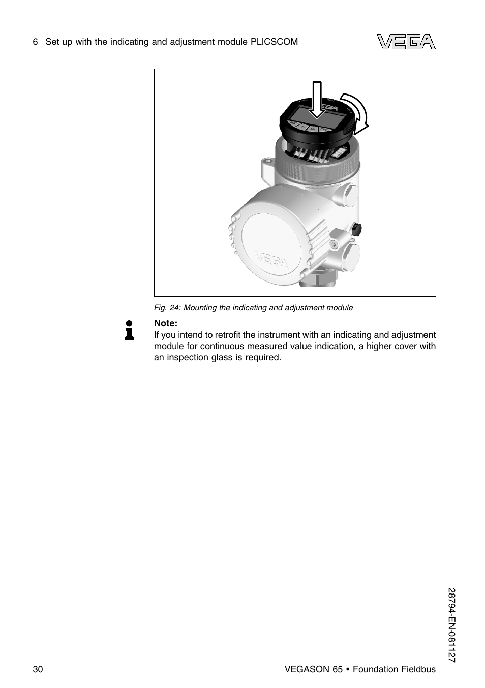 VEGA VEGASON 65 Foundation Fieldbus User Manual | Page 30 / 68