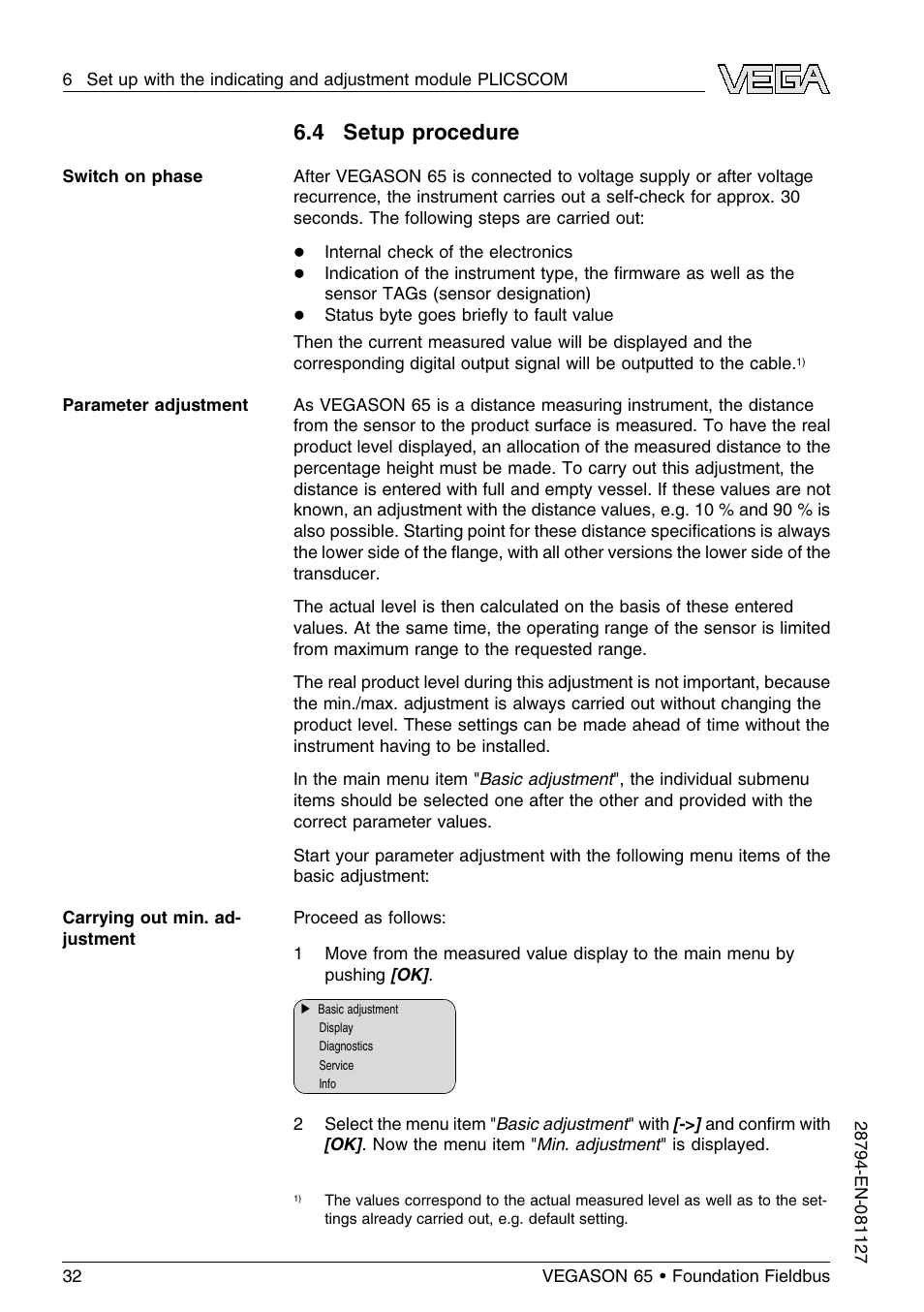 4 setup procedure | VEGA VEGASON 65 Foundation Fieldbus User Manual | Page 32 / 68