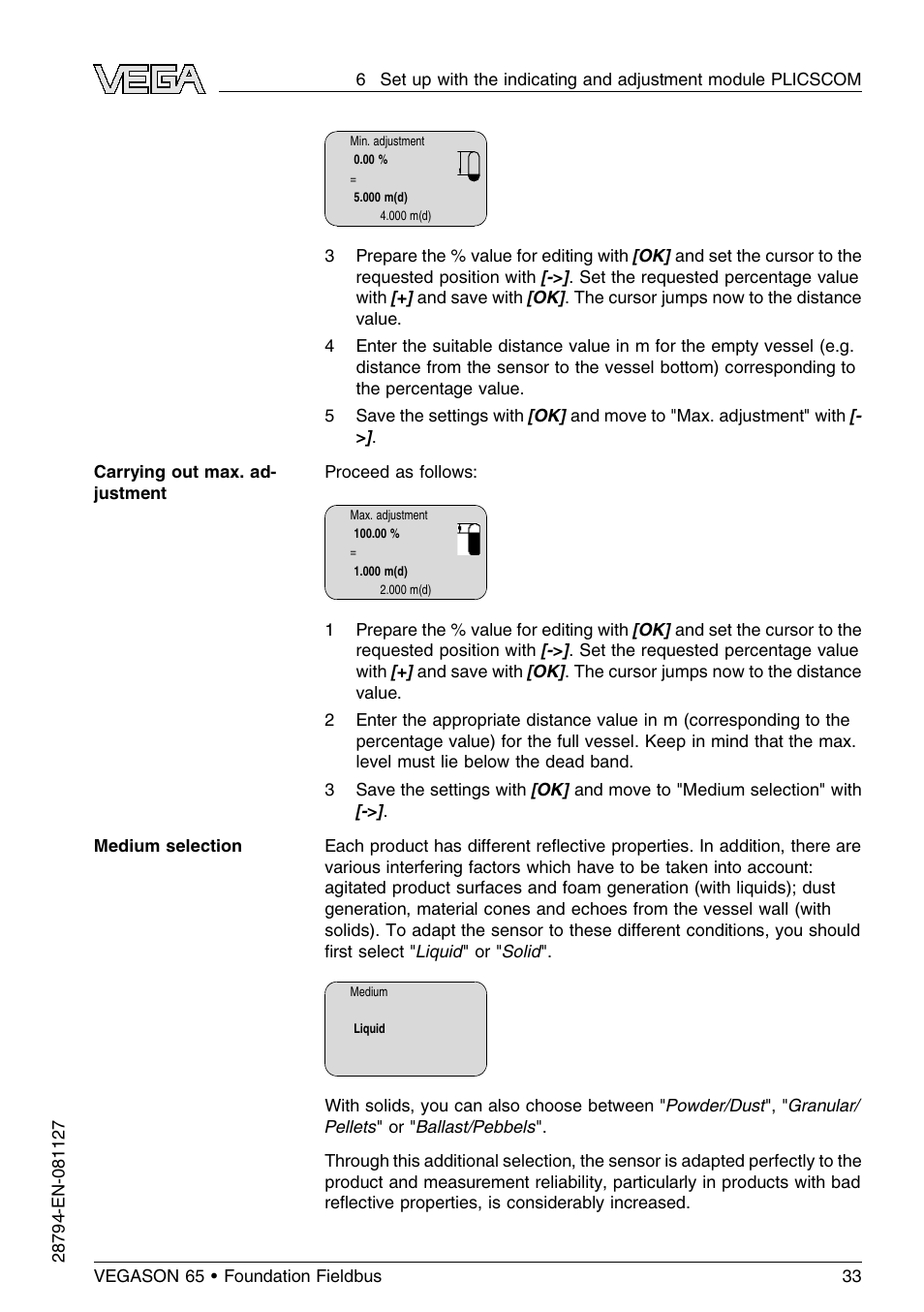 VEGA VEGASON 65 Foundation Fieldbus User Manual | Page 33 / 68