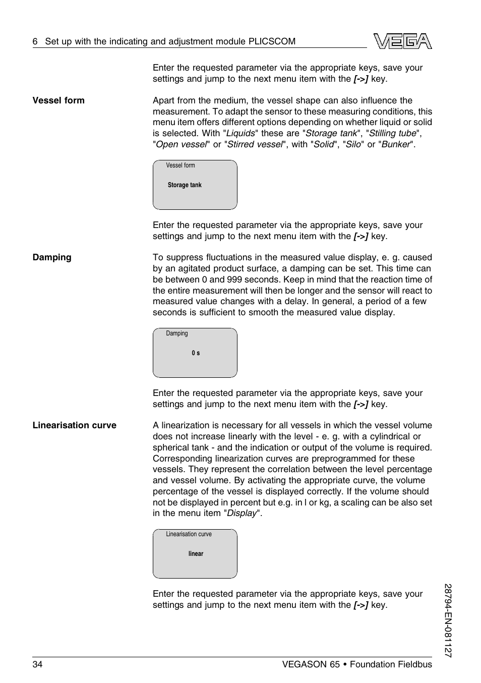 VEGA VEGASON 65 Foundation Fieldbus User Manual | Page 34 / 68