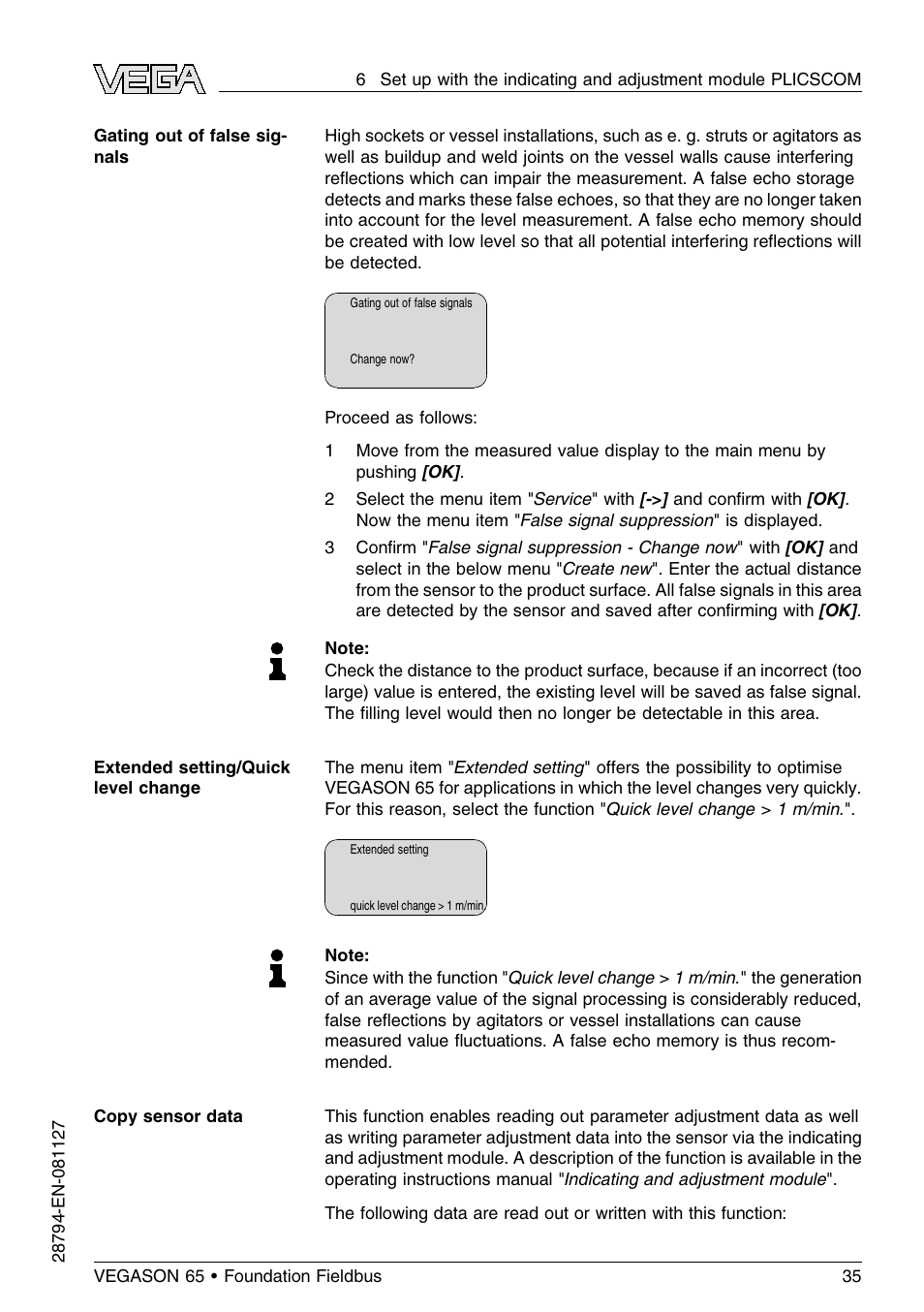 VEGA VEGASON 65 Foundation Fieldbus User Manual | Page 35 / 68