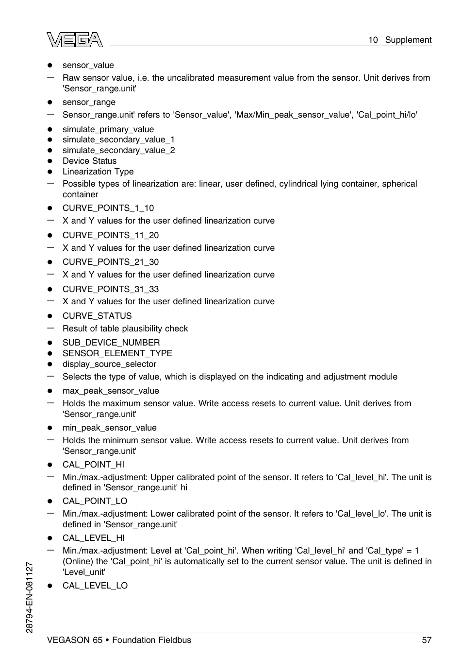 VEGA VEGASON 65 Foundation Fieldbus User Manual | Page 57 / 68