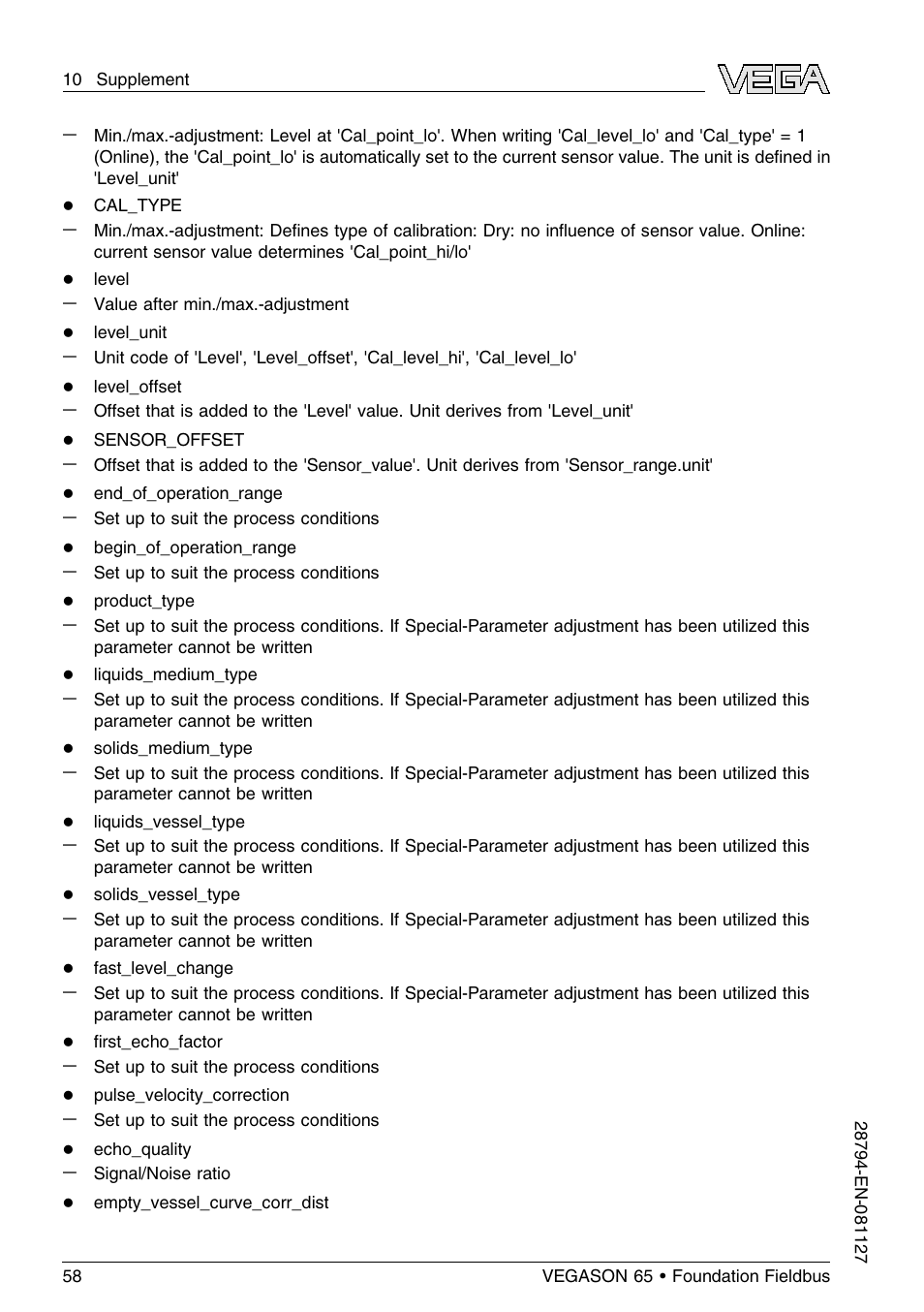 VEGA VEGASON 65 Foundation Fieldbus User Manual | Page 58 / 68