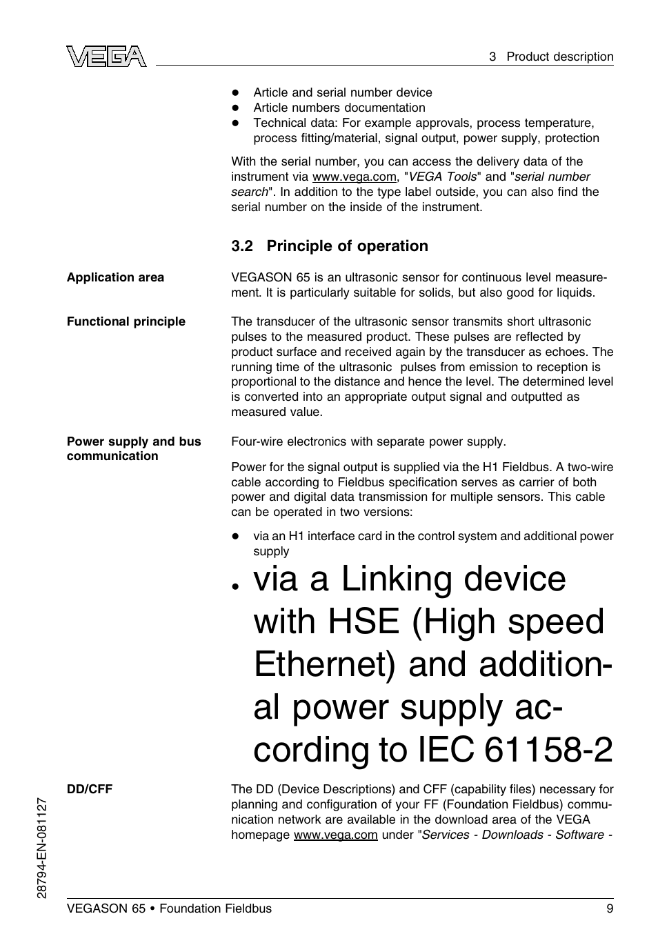 2 principle of operation | VEGA VEGASON 65 Foundation Fieldbus User Manual | Page 9 / 68