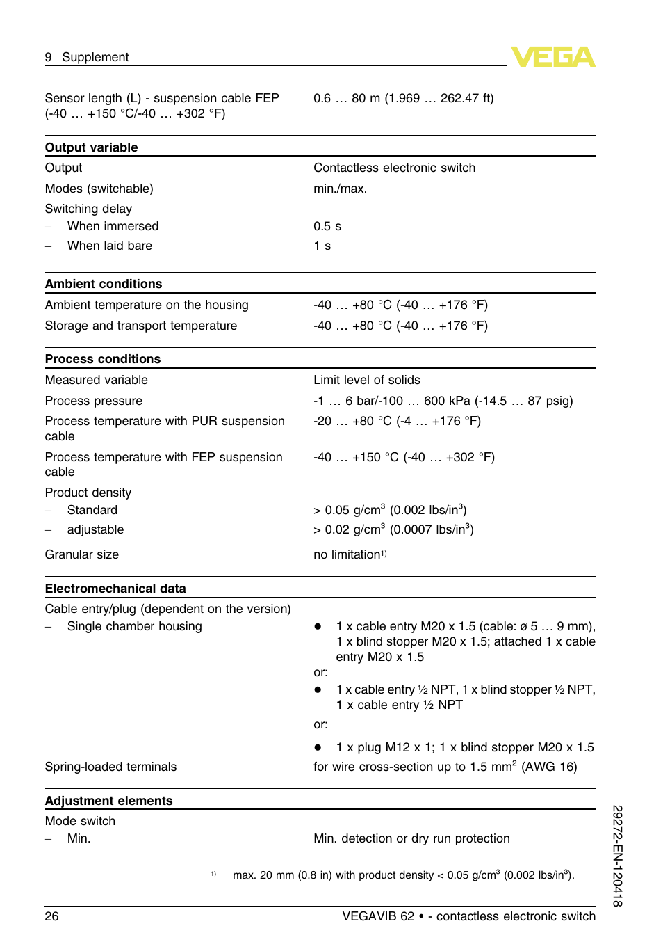 VEGA VEGAVIB 62 - contactless electronic switch User Manual | Page 26 / 32