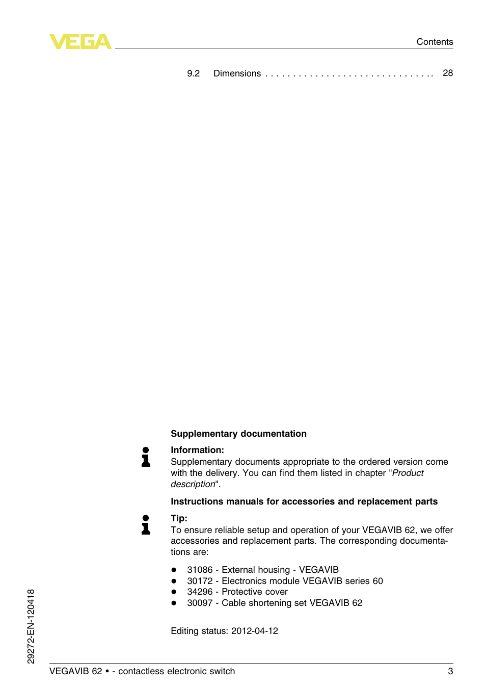 VEGA VEGAVIB 62 - contactless electronic switch User Manual | Page 3 / 32