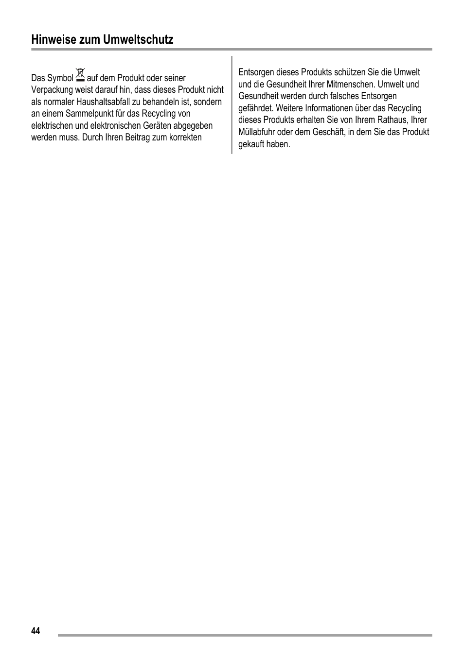 Hinweise zum umweltschutz | ZANKER KBU 12401 DK User Manual | Page 44 / 48