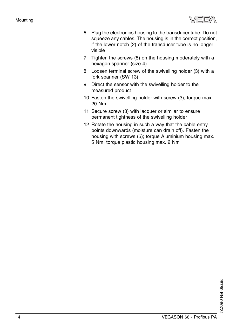 VEGA VEGASON 66 Proﬁbus PA User Manual | Page 14 / 64