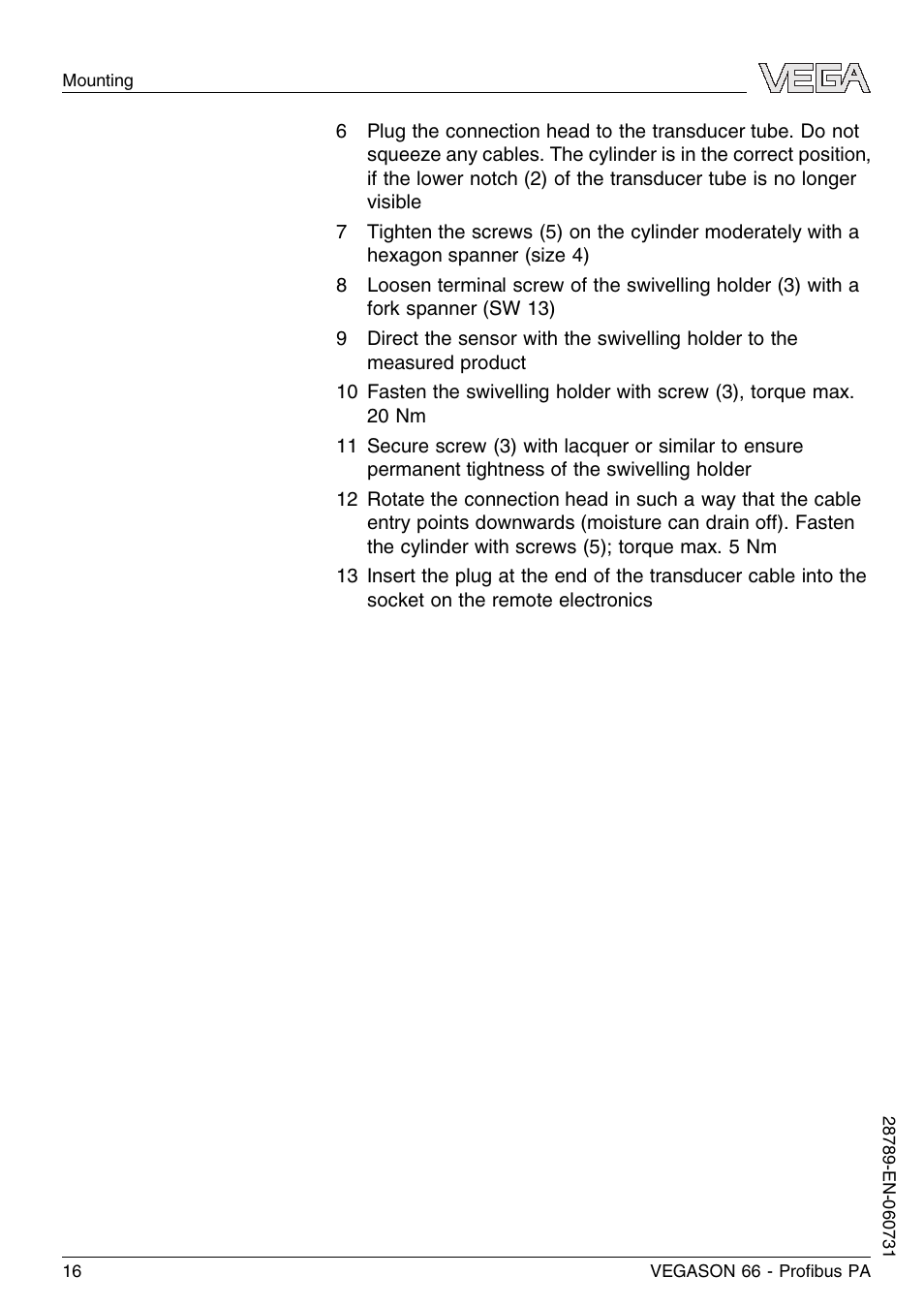 VEGA VEGASON 66 Proﬁbus PA User Manual | Page 16 / 64