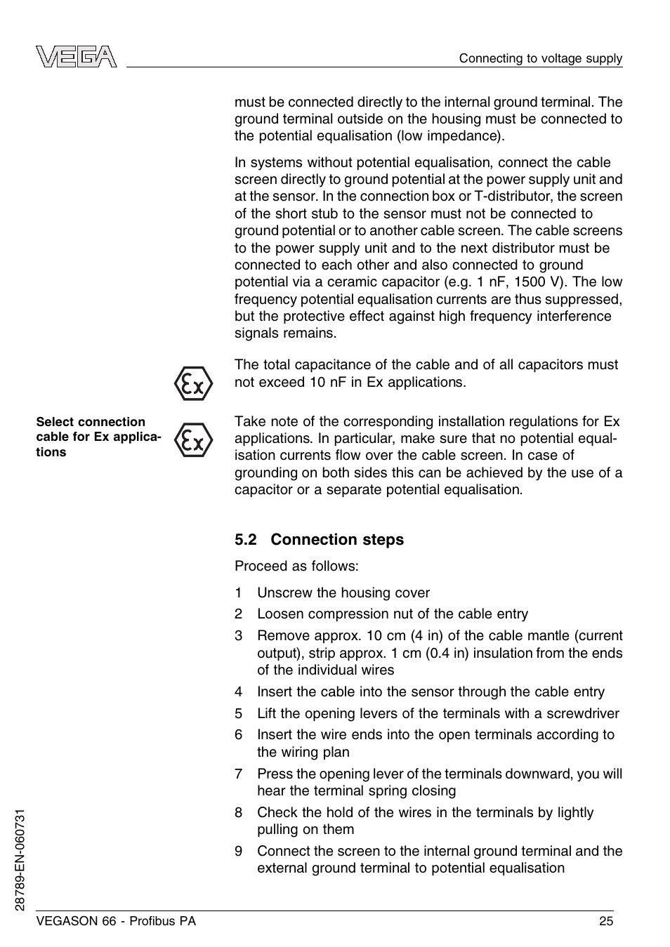 2 connection steps | VEGA VEGASON 66 Proﬁbus PA User Manual | Page 25 / 64