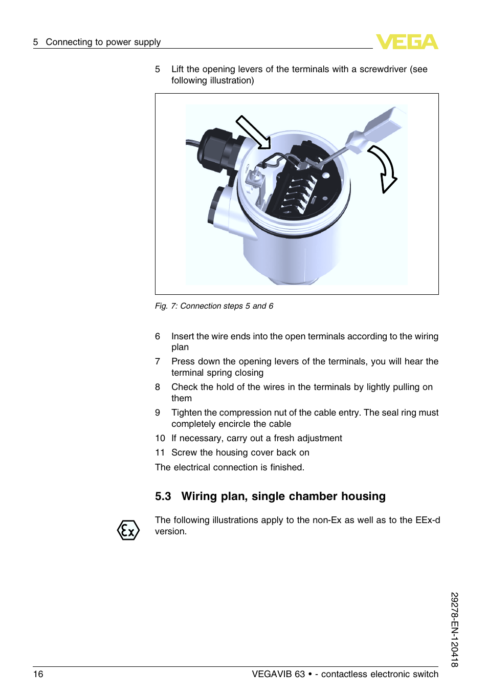 3 wiring plan, single chamber housing | VEGA VEGAVIB 63 - contactless electronic switch User Manual | Page 16 / 36