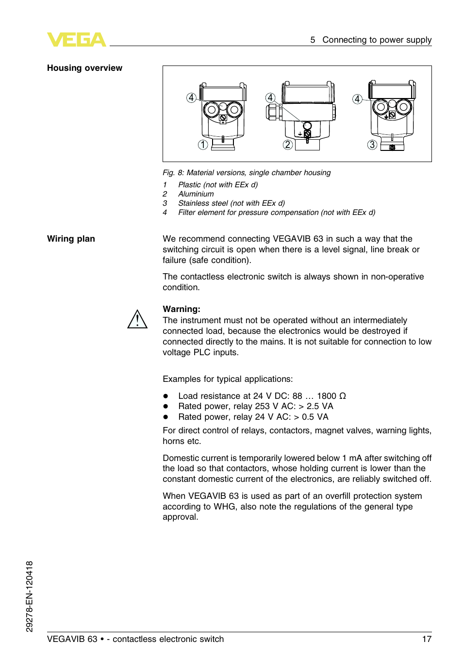 VEGA VEGAVIB 63 - contactless electronic switch User Manual | Page 17 / 36