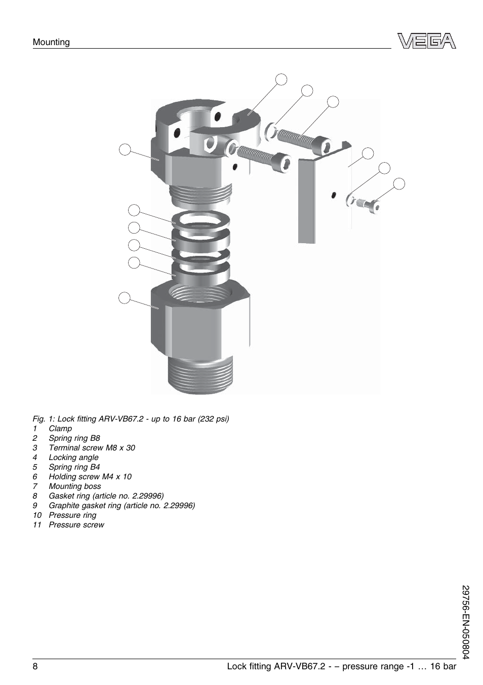 VEGA VEGAVIB 67 Lock ﬁtting ARV-VB67.2 - pressure range: -1…16 bar User Manual | Page 8 / 16