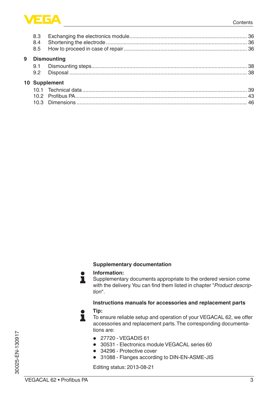 VEGA VEGACAL 62 Profibus PA User Manual | Page 3 / 52