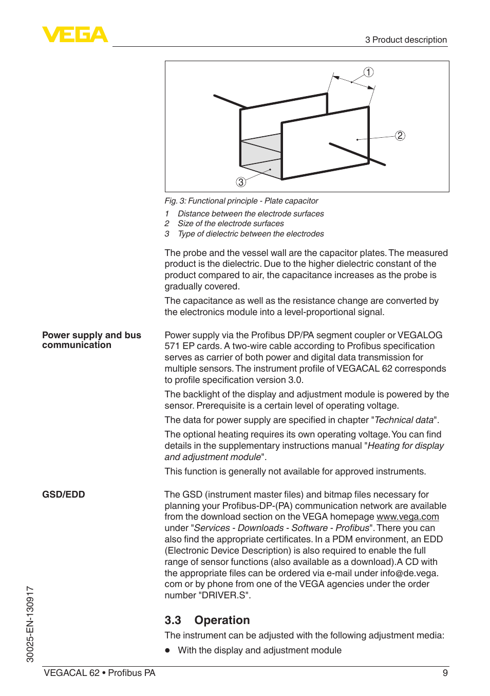 3 operation | VEGA VEGACAL 62 Profibus PA User Manual | Page 9 / 52