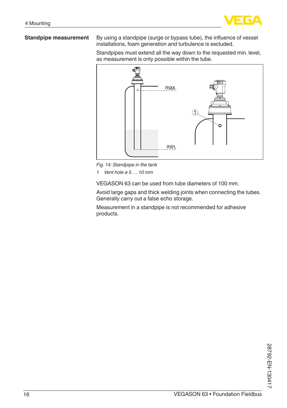 VEGA VEGASON 63 Foundation Fieldbus User Manual | Page 16 / 52