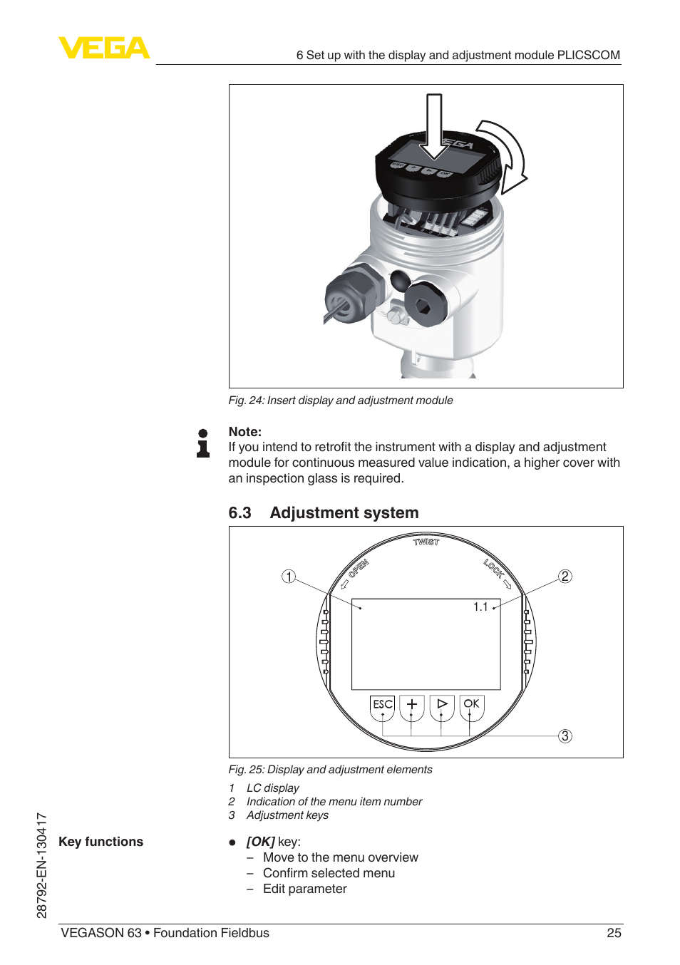 3 adjustment system | VEGA VEGASON 63 Foundation Fieldbus User Manual | Page 25 / 52