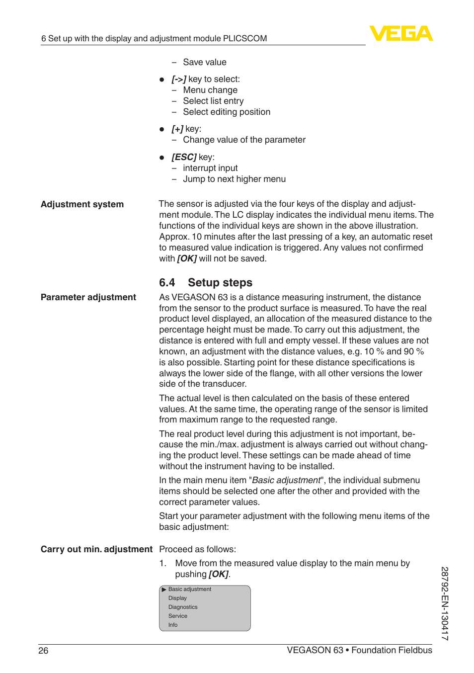 4 setup steps | VEGA VEGASON 63 Foundation Fieldbus User Manual | Page 26 / 52