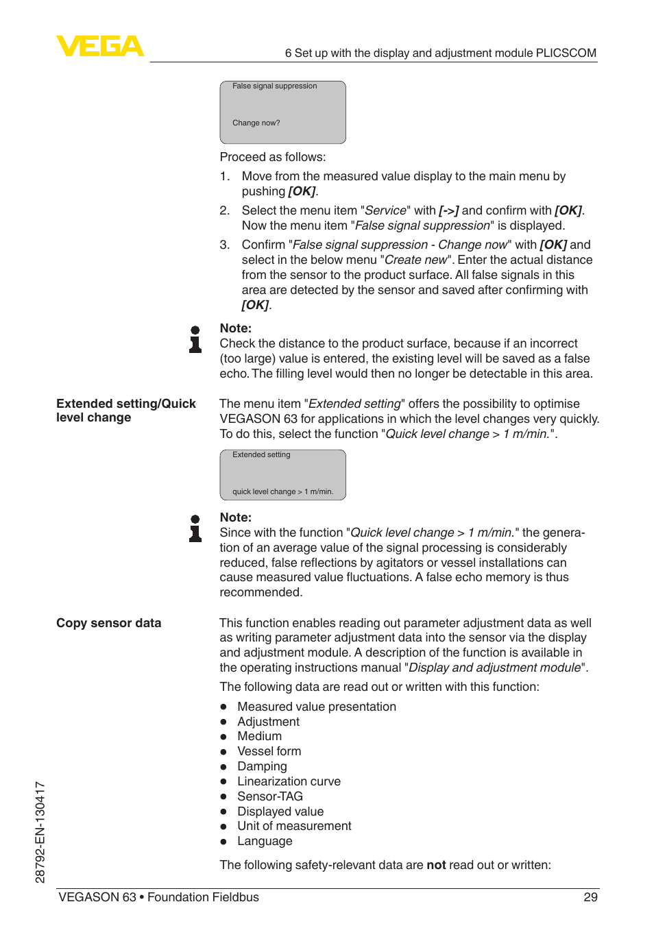 VEGA VEGASON 63 Foundation Fieldbus User Manual | Page 29 / 52