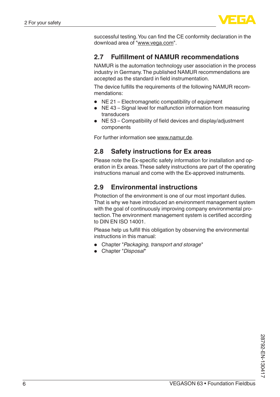 VEGA VEGASON 63 Foundation Fieldbus User Manual | Page 6 / 52