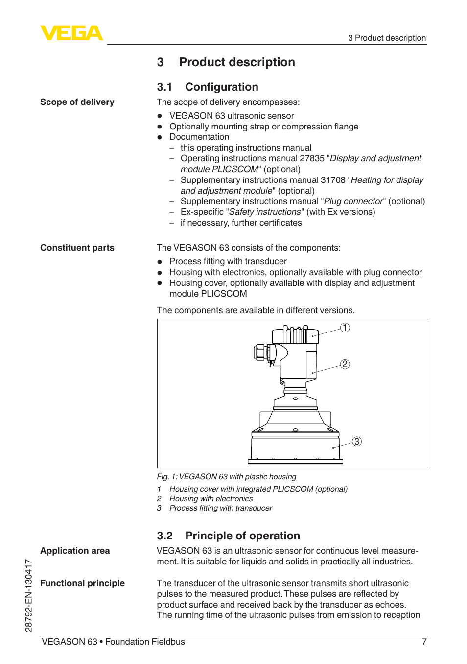 3 product description | VEGA VEGASON 63 Foundation Fieldbus User Manual | Page 7 / 52