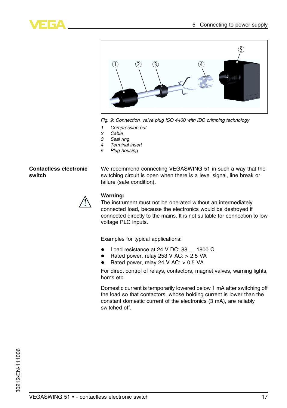 VEGA VEGASWING 51 - contactless electronic switch User Manual | Page 17 / 36