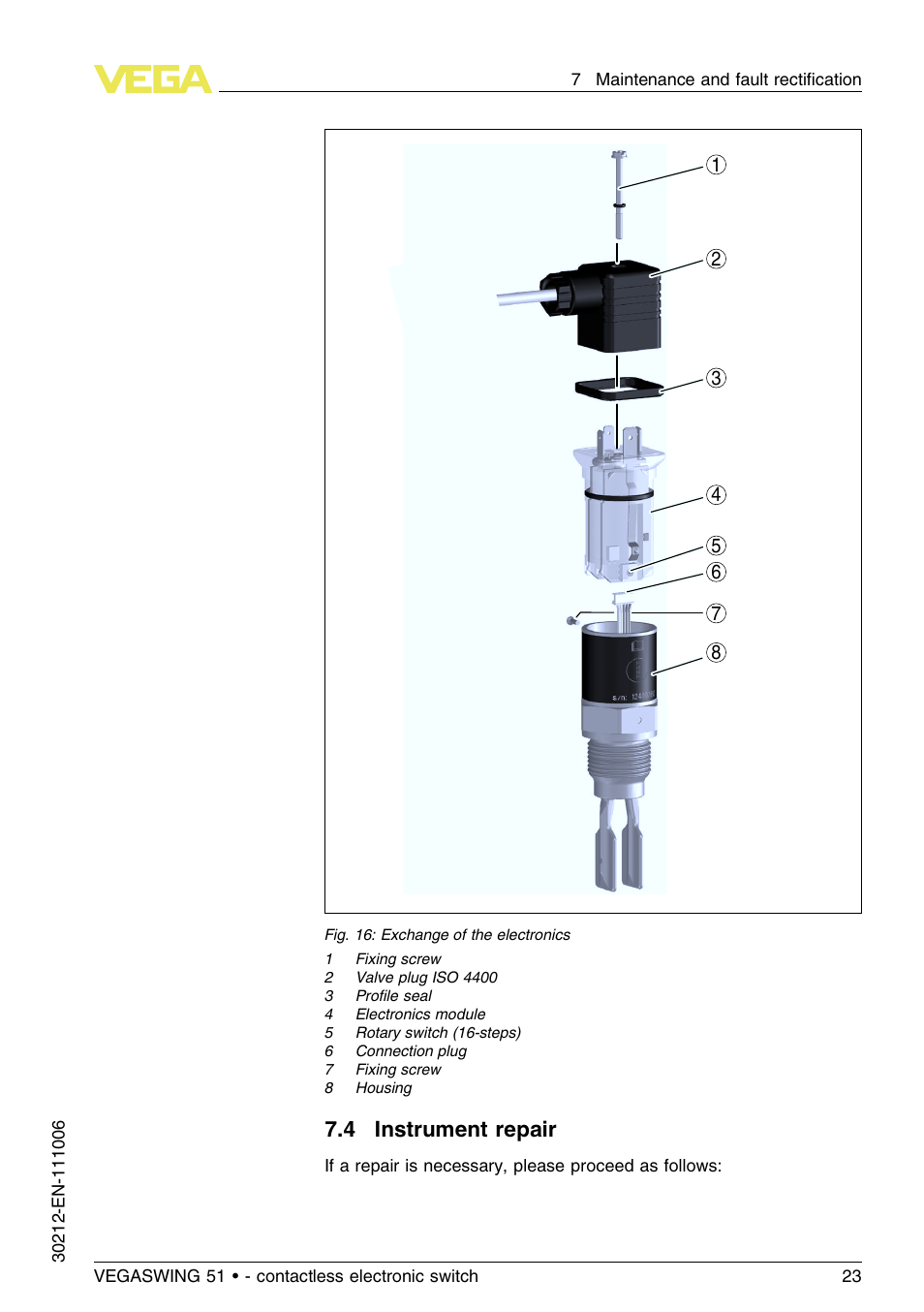 4 instrument repair | VEGA VEGASWING 51 - contactless electronic switch User Manual | Page 23 / 36