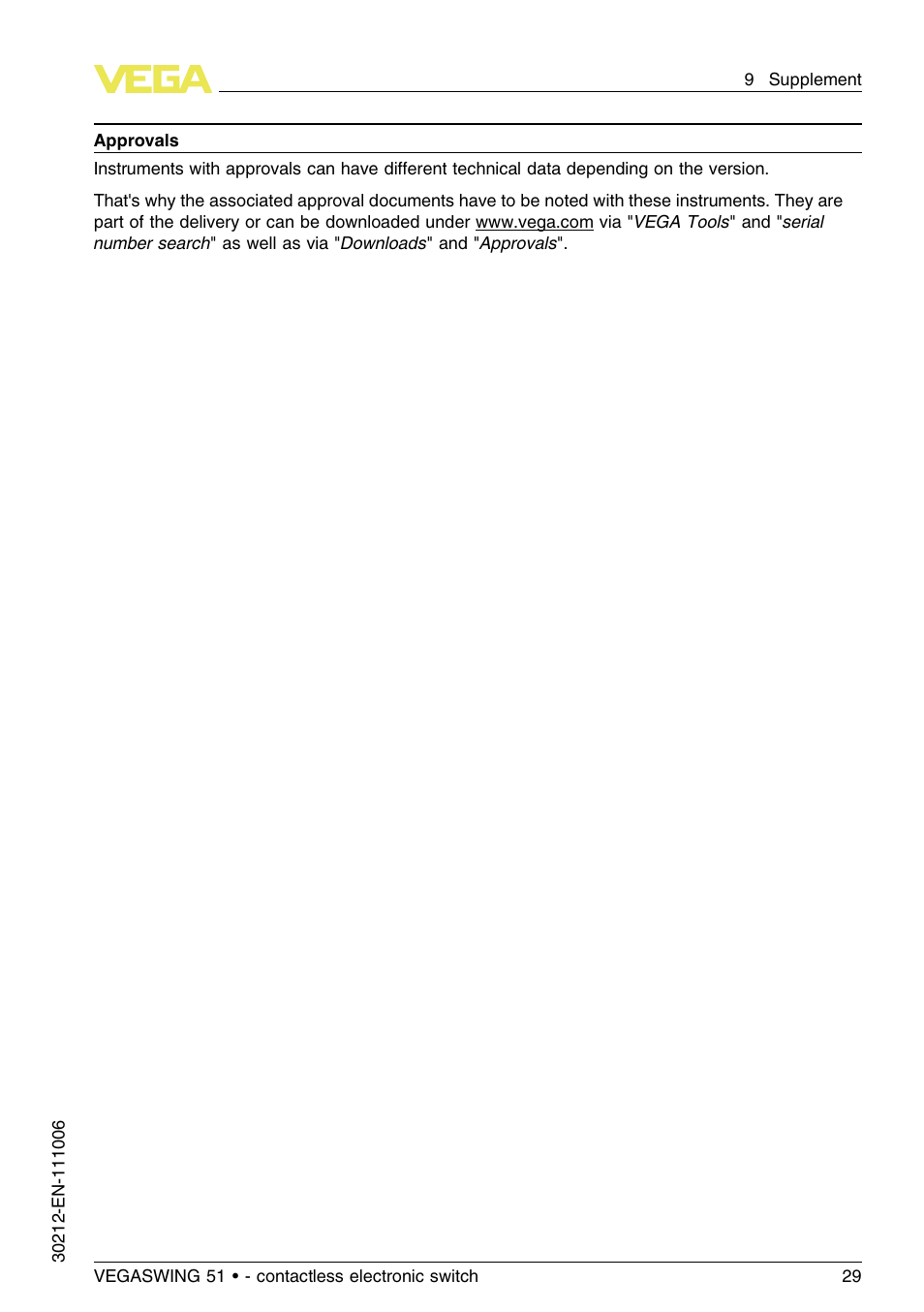 VEGA VEGASWING 51 - contactless electronic switch User Manual | Page 29 / 36
