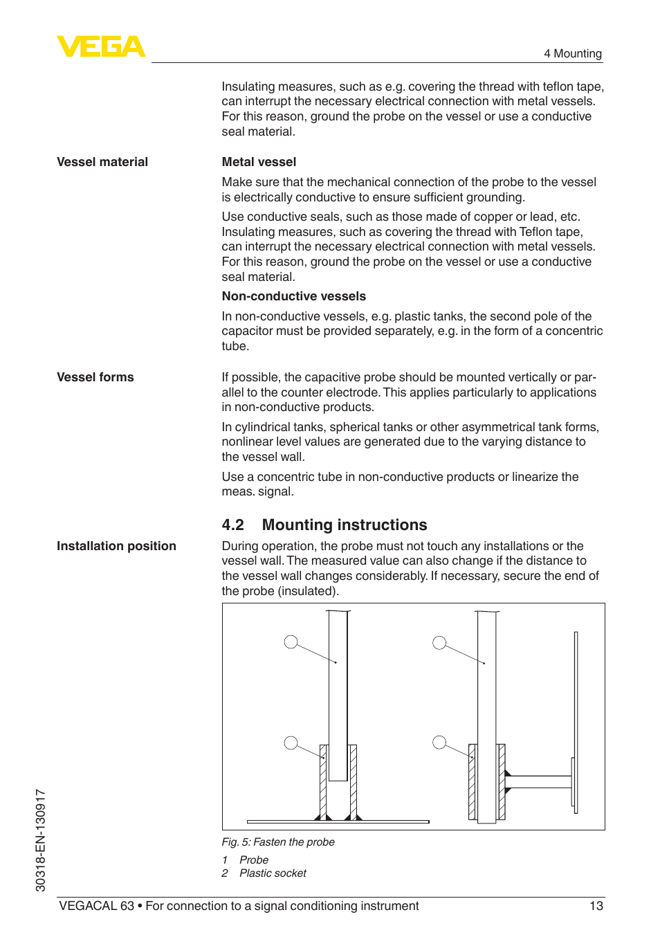 2 mounting instructions | VEGA VEGACAL 63 For connection to a signal conditioning instrument User Manual | Page 13 / 36