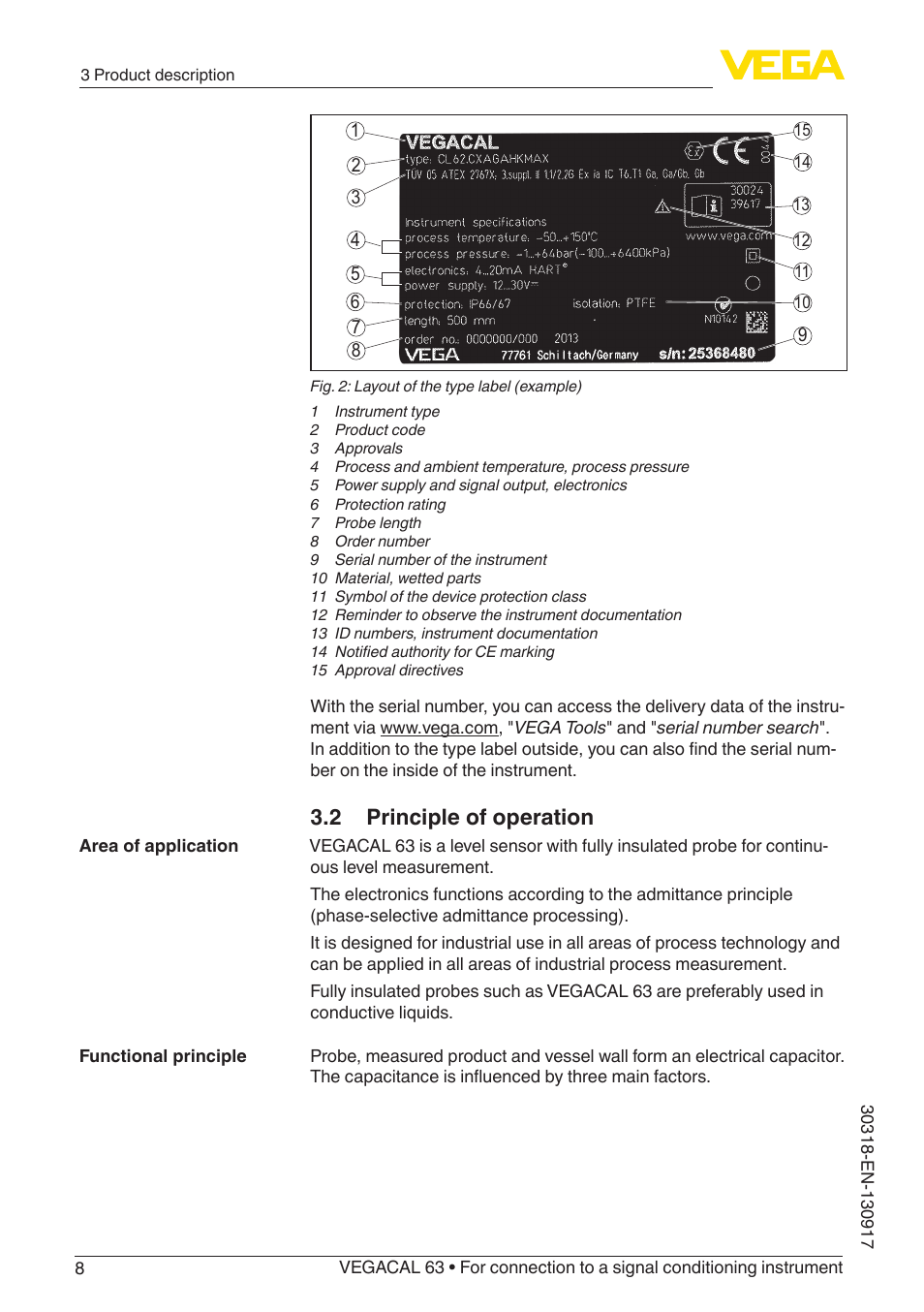 2 principle of operation | VEGA VEGACAL 63 For connection to a signal conditioning instrument User Manual | Page 8 / 36