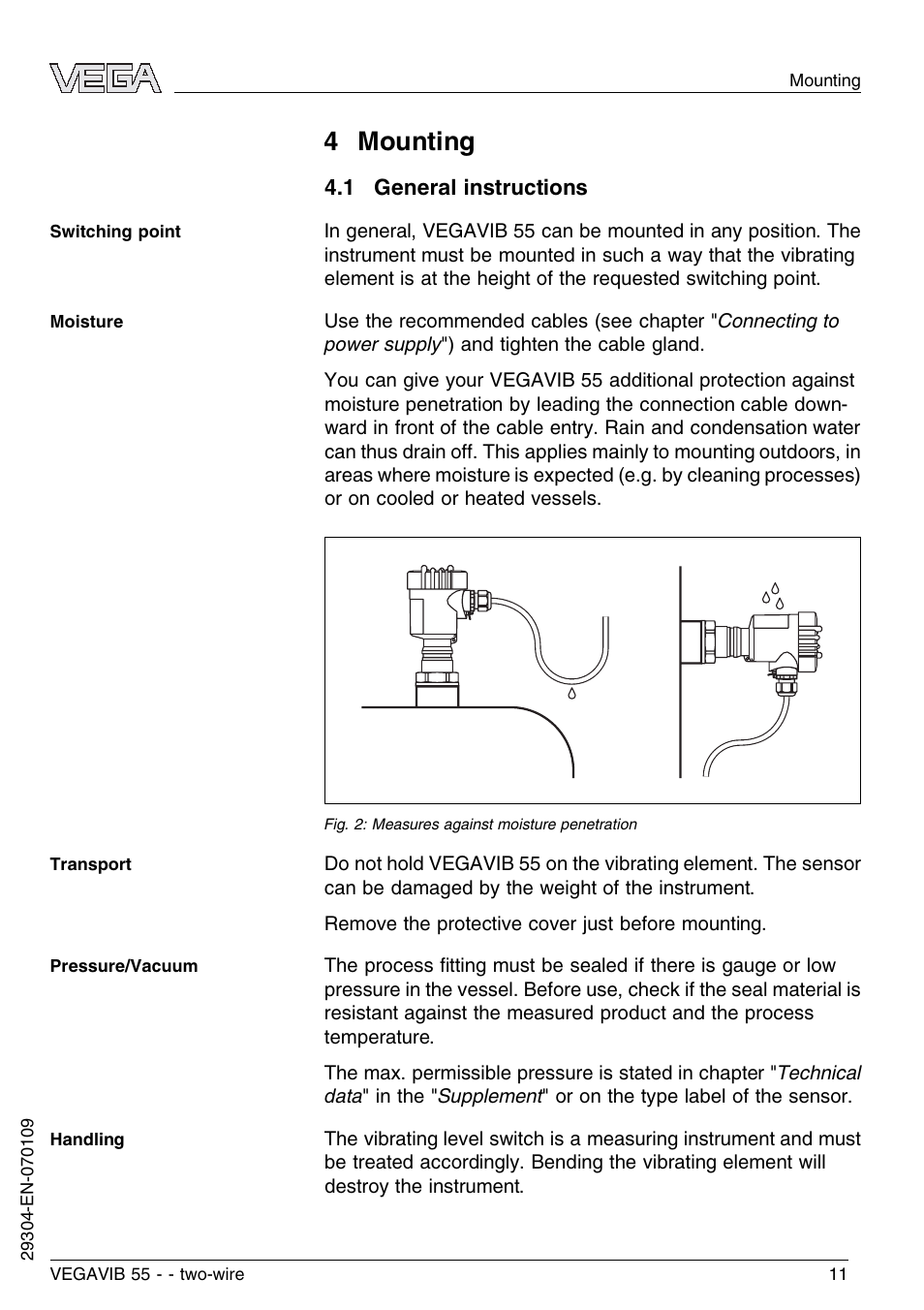 4 mounting, 1 general instructions | VEGA VEGAVIB 55 - two-wire User Manual | Page 11 / 32