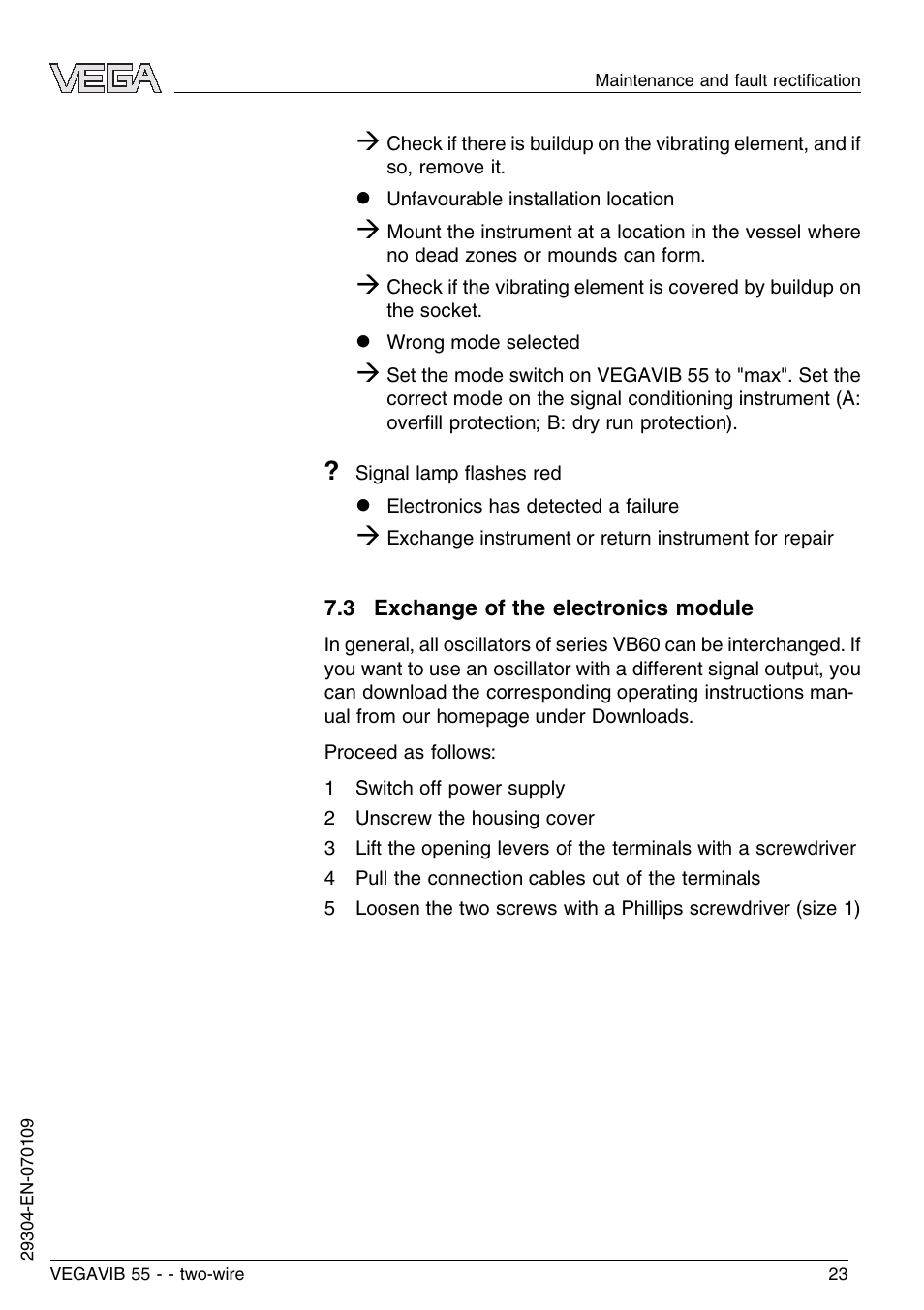 3 exchange of the electronics module | VEGA VEGAVIB 55 - two-wire User Manual | Page 23 / 32