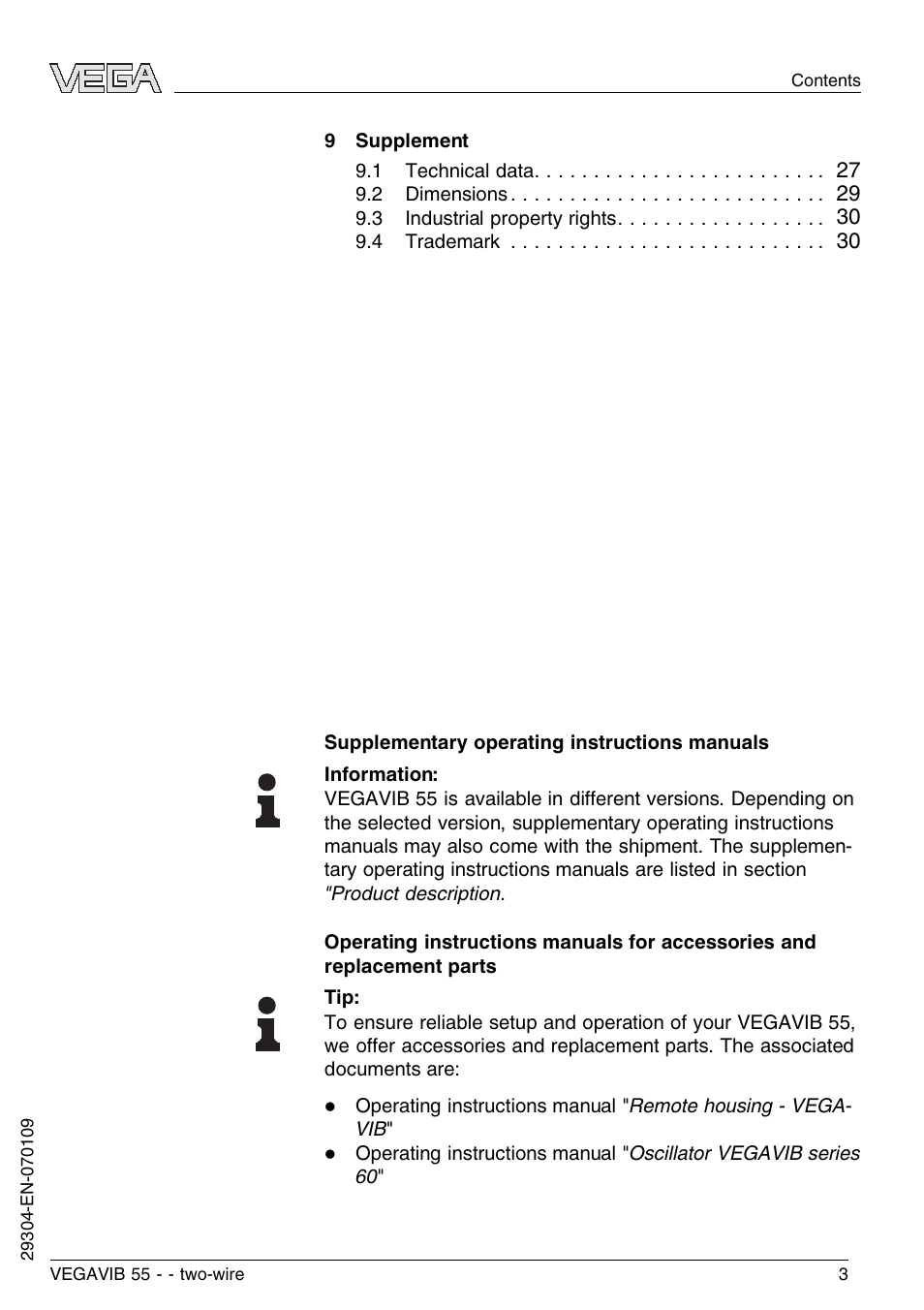 VEGA VEGAVIB 55 - two-wire User Manual | Page 3 / 32