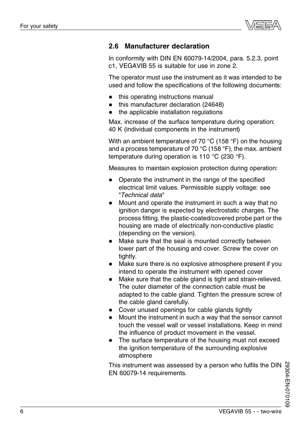 6 manufacturer declaration | VEGA VEGAVIB 55 - two-wire User Manual | Page 6 / 32