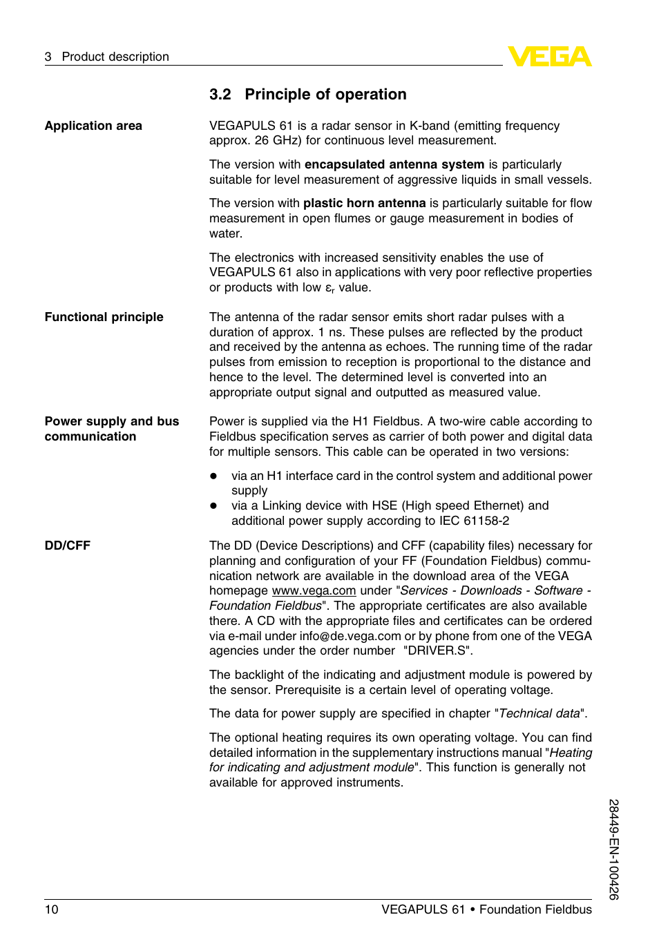 2 principle of operation | VEGA VEGAPULS 61 (≥ 2.0.0 - ≤ 3.8) Foundation Fieldbus User Manual | Page 10 / 76
