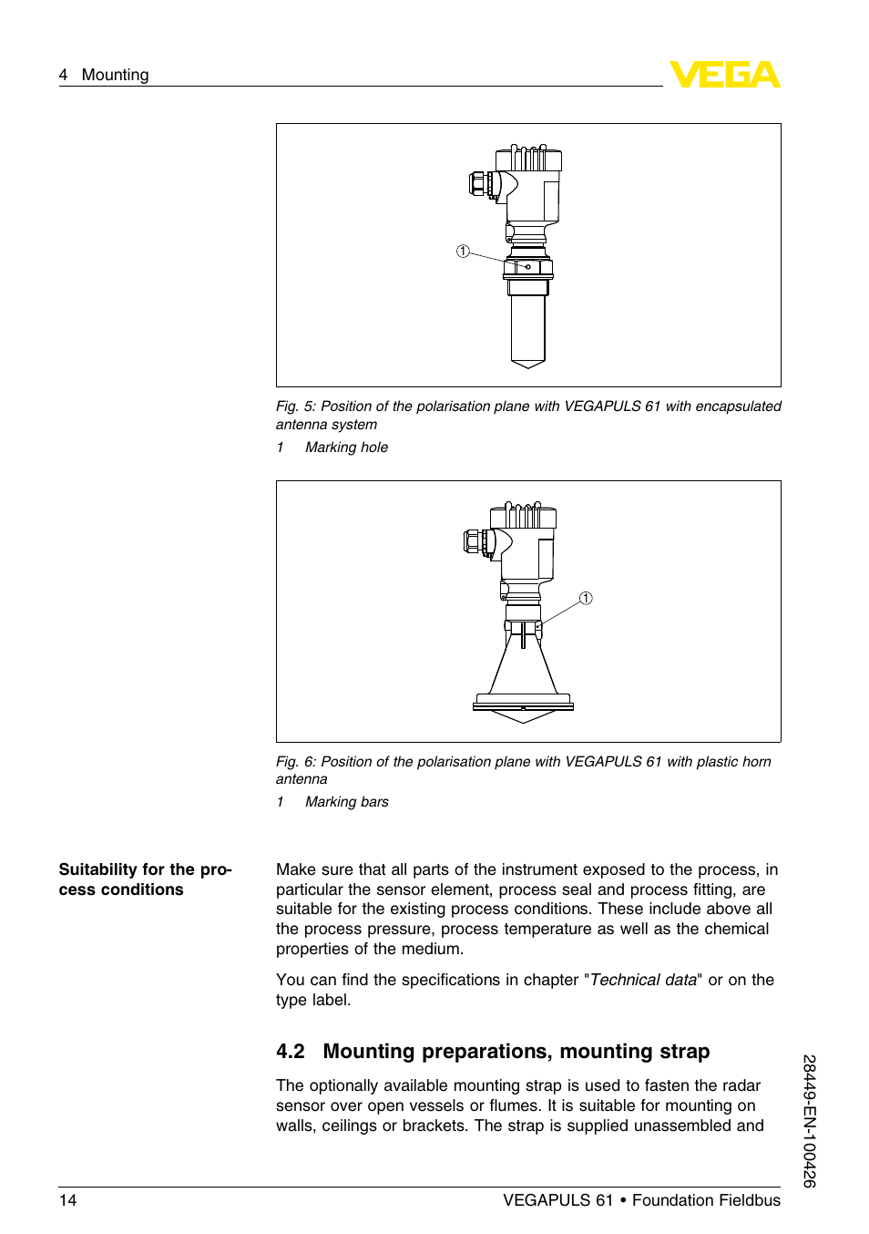 2 mounting preparations, mounting strap | VEGA VEGAPULS 61 (≥ 2.0.0 - ≤ 3.8) Foundation Fieldbus User Manual | Page 14 / 76