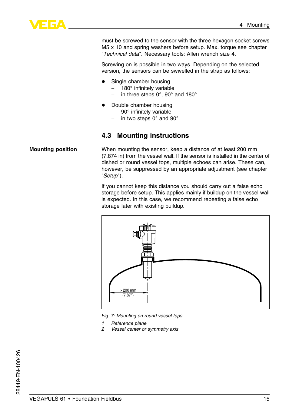 3 mounting instructions | VEGA VEGAPULS 61 (≥ 2.0.0 - ≤ 3.8) Foundation Fieldbus User Manual | Page 15 / 76