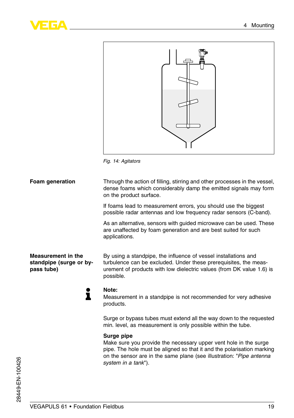 VEGA VEGAPULS 61 (≥ 2.0.0 - ≤ 3.8) Foundation Fieldbus User Manual | Page 19 / 76