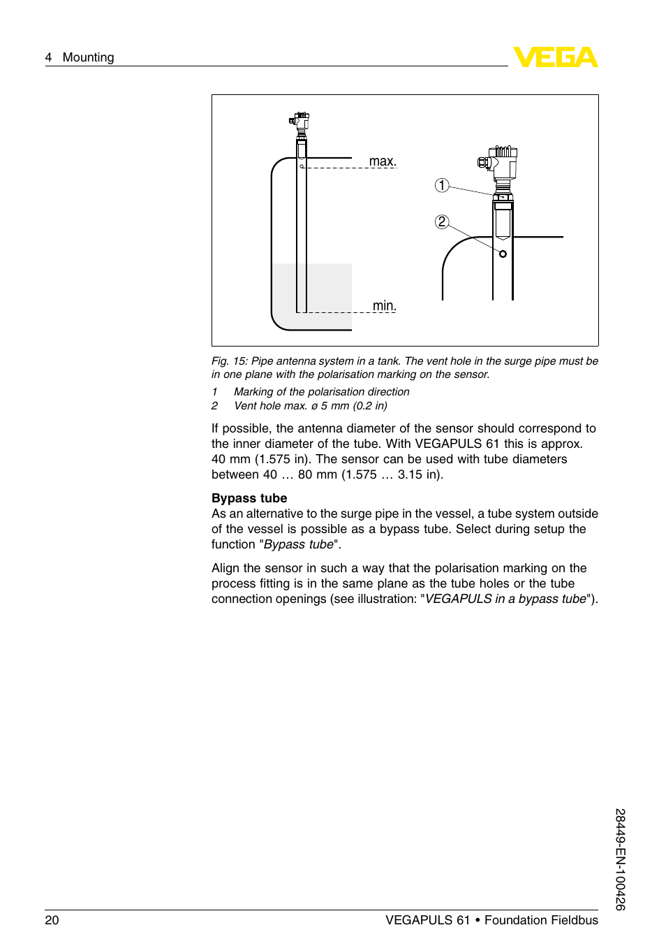 VEGA VEGAPULS 61 (≥ 2.0.0 - ≤ 3.8) Foundation Fieldbus User Manual | Page 20 / 76