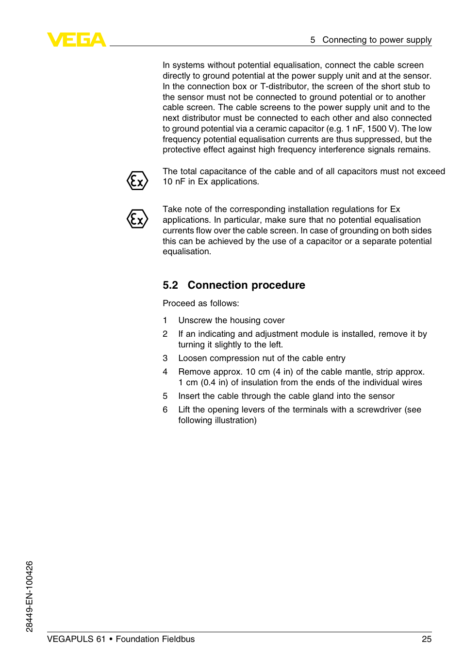2 connection procedure | VEGA VEGAPULS 61 (≥ 2.0.0 - ≤ 3.8) Foundation Fieldbus User Manual | Page 25 / 76
