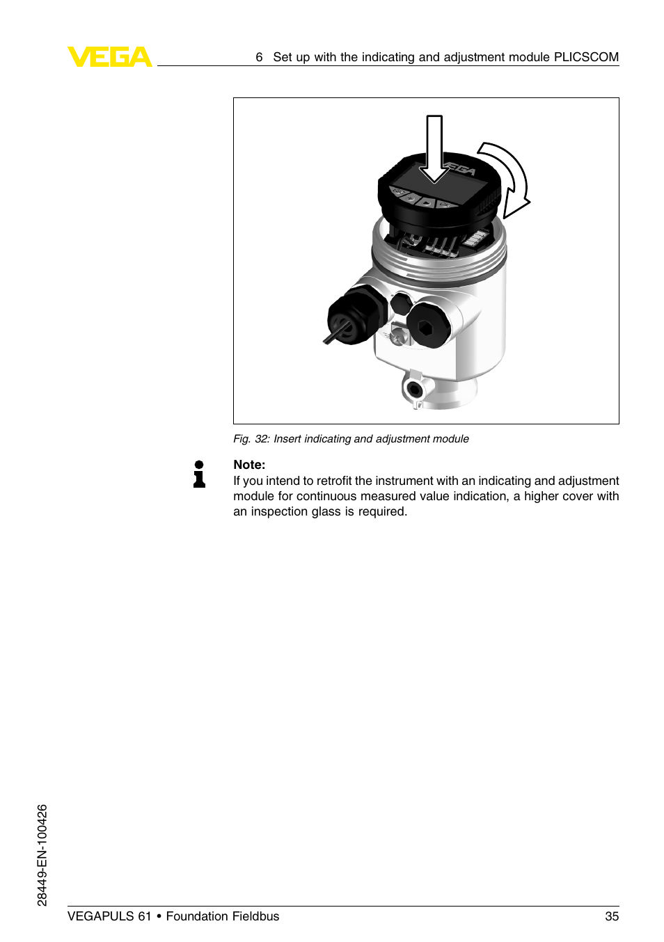 VEGA VEGAPULS 61 (≥ 2.0.0 - ≤ 3.8) Foundation Fieldbus User Manual | Page 35 / 76