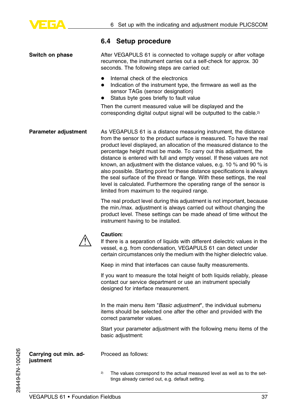 4 setup procedure | VEGA VEGAPULS 61 (≥ 2.0.0 - ≤ 3.8) Foundation Fieldbus User Manual | Page 37 / 76