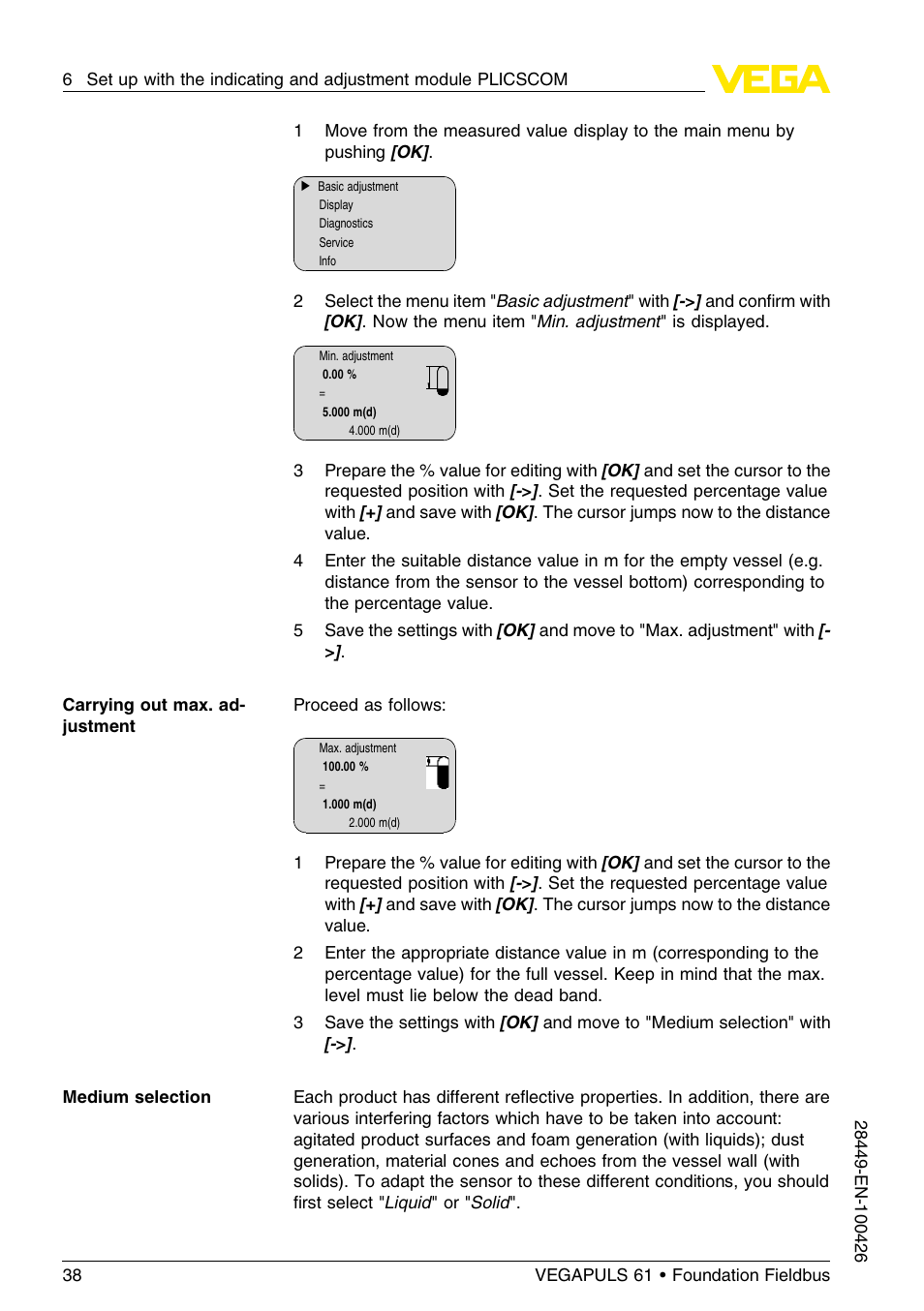 VEGA VEGAPULS 61 (≥ 2.0.0 - ≤ 3.8) Foundation Fieldbus User Manual | Page 38 / 76