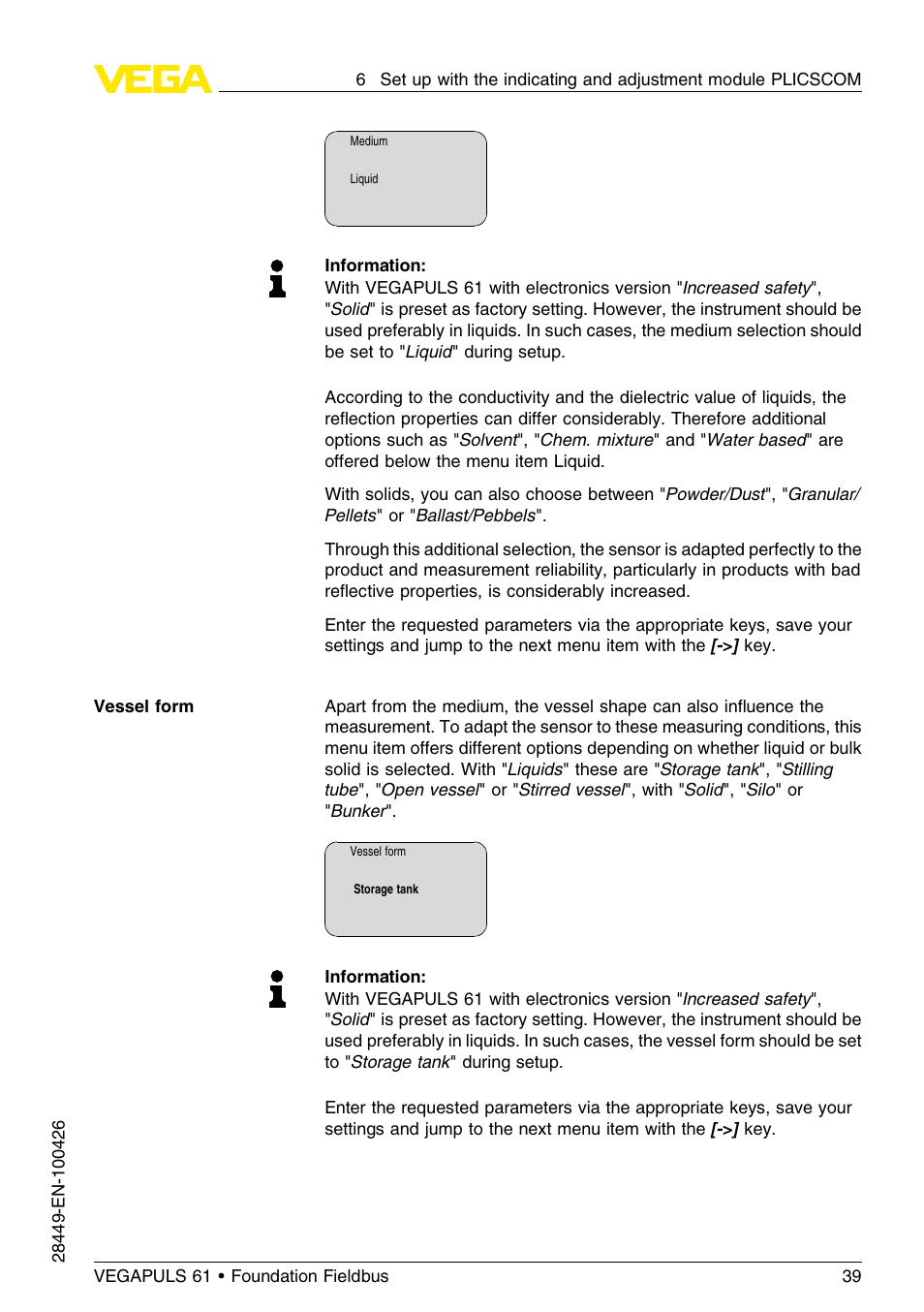 VEGA VEGAPULS 61 (≥ 2.0.0 - ≤ 3.8) Foundation Fieldbus User Manual | Page 39 / 76