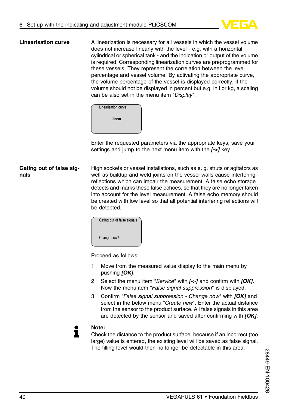 VEGA VEGAPULS 61 (≥ 2.0.0 - ≤ 3.8) Foundation Fieldbus User Manual | Page 40 / 76