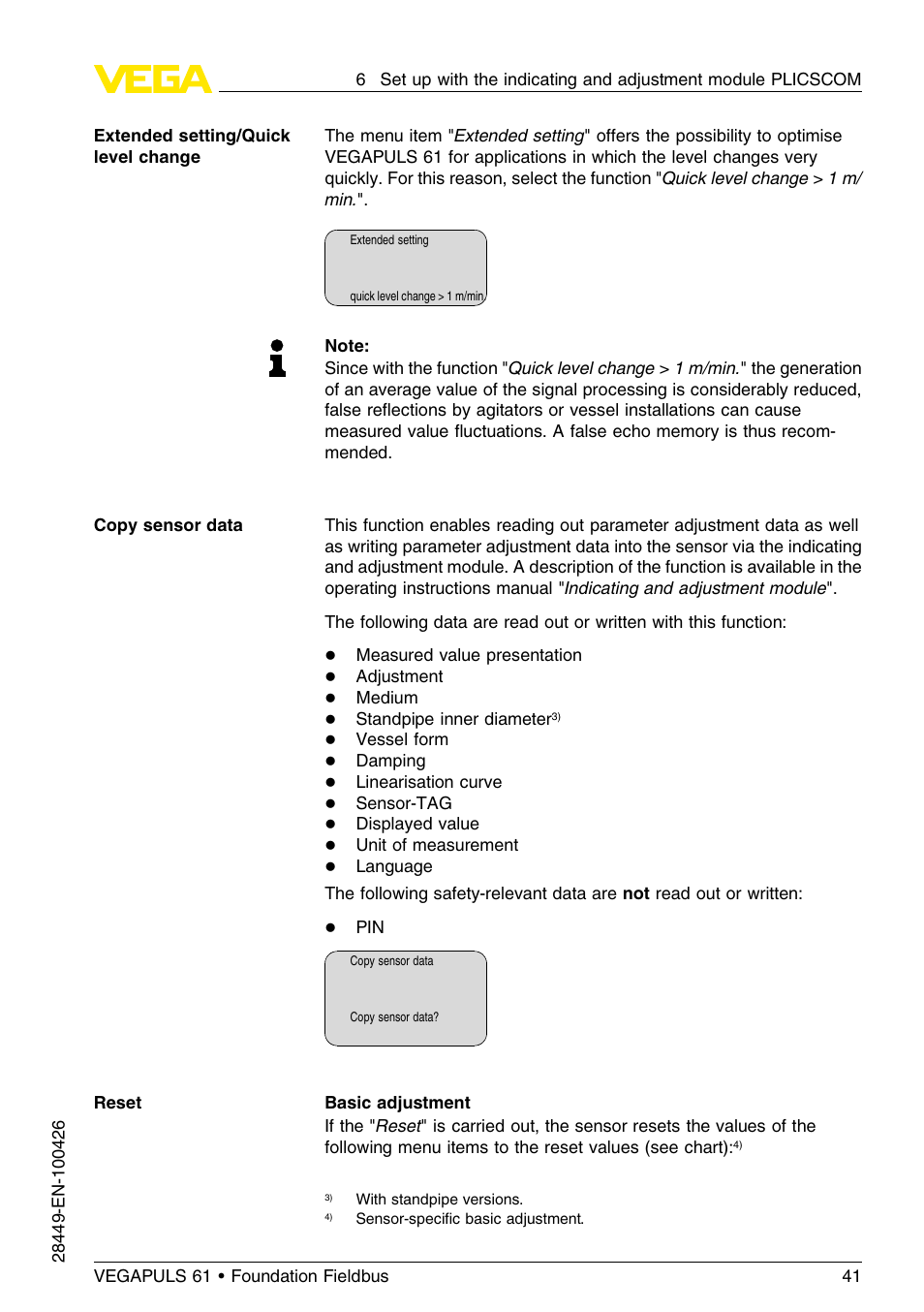 VEGA VEGAPULS 61 (≥ 2.0.0 - ≤ 3.8) Foundation Fieldbus User Manual | Page 41 / 76