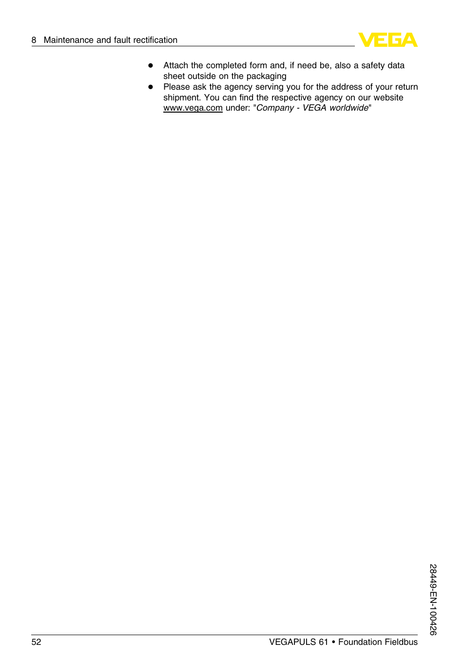 VEGA VEGAPULS 61 (≥ 2.0.0 - ≤ 3.8) Foundation Fieldbus User Manual | Page 52 / 76