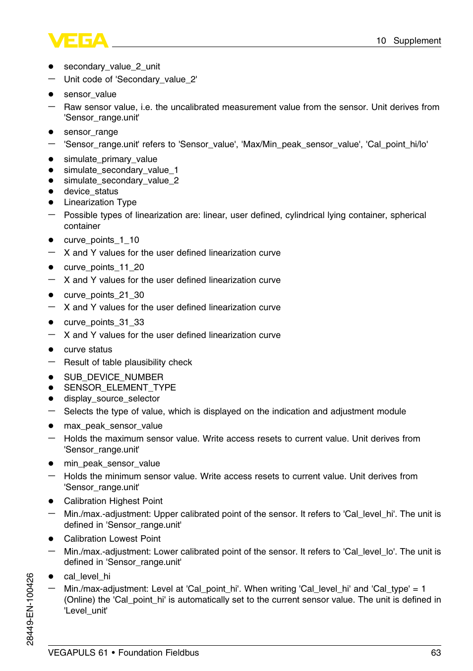 VEGA VEGAPULS 61 (≥ 2.0.0 - ≤ 3.8) Foundation Fieldbus User Manual | Page 63 / 76