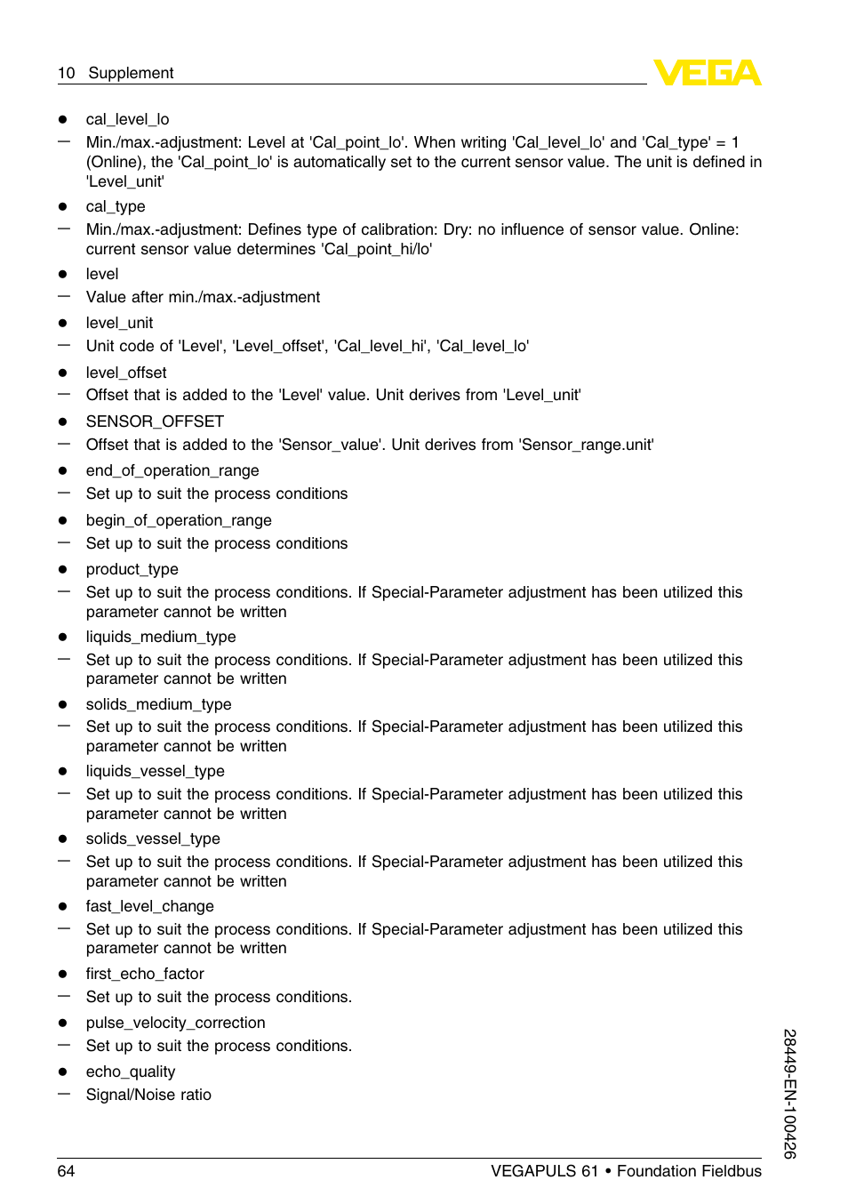 VEGA VEGAPULS 61 (≥ 2.0.0 - ≤ 3.8) Foundation Fieldbus User Manual | Page 64 / 76